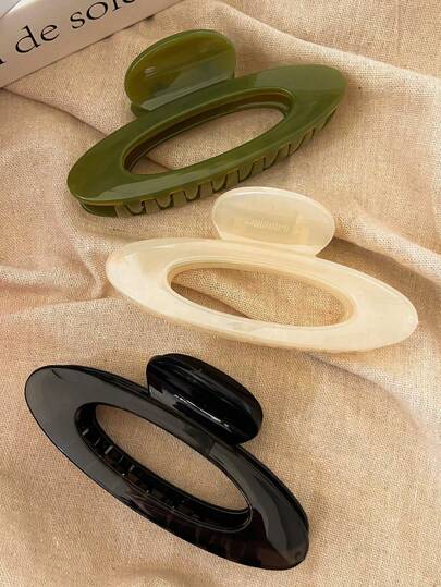 3pcs/1pc White, Black, Green Plastic Hair Clips, Fashionable, Versatile, Elegant, Minimalist, Solid Color Hair Claws, Suitable For Daily, Casual, Party, Commute, Beach, Vacation, Ponytail, Bun, Washing Face, Makeup, Accessory