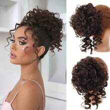 8 pulgadas/20 cm Moño rizado afro sintético elástico, Coletero de moño desordenado esponjoso, Tocado de piña suave para fiesta de Navidad y uso diario, Negro, Dorado, Marrón, Gris Ombre - Multicolor - Ver 9