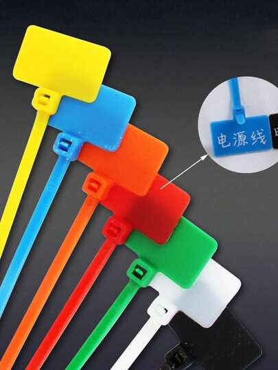 100pcs Label Ties, Network Cable Labels, Label Straps, Buckle Labels, Waterproof Plastic Straps, Label Markers, Waterproof Buckle Cable Organizers, Plastic Marking Bands