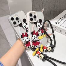This Disney Mickey Mouse Pattern Lanyard Phone Case Features A Strong Magnetic Closure And Full Coverage Of Acrylic And TPU Material. It's Shockproof, Lightweight, And Suitable For IPhone17/16/11/13/15/15 Plus/15 Pro/15 Pro Max/12/14 Pro Max/11 Pro Max/12 Pro/12 Pro Max/13. It's A Popular Birthday Gift, Business Gift, Durable, Stain-Resistant, And Fingerprint-Resistant New Phone Case For Men And Women. It Also Includes A Mickey Mouse Phone Case And Mickey Mouse Doll Bracelet. Compatible With SamsungGalaxy S20, S21, S22, S23, And S24 Series. It's The Perfect Gift For Friends And Family. This Stylish Phone Case Is Fun, Lightweight, And Durable. IPhone17 Pro Max Phone Case, Minnie Phone Case. - Hồng - Xem 4