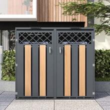 Storage Box For Trash Cans With Hinged Lid, Diamond-Shaped Ventilation Opening, Lock And Two Doors. - Xám - Xem 3