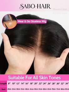 Tóc giả không cần keo dán, chất liệu tóc thật, kiểu tóc thẳng 5x5, đã được cắt sẵn, phần ren phía trước 13x4, độ trong suốt HD, không cần keo dán, dành cho nữ, mật độ 200%, dài 28 inch. - Tự nhiên & Đen - Xem 26