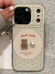 Funda de teléfono suave de gelatina con diseño de oso de perlas 3D, lunares rojos y letras, compatible con iPhone 17 Pro Max, 17 Pro, 16 Pro Max, 15, 14 Pro, 13, 12 Pro, 14, 16 Plus, 17 Air, 11, 13 - Lunares - Ver 3