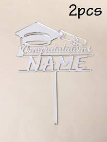 Custom Graduation Cap Cake Topper, Personalized Name Cake Decoration, Classic Graduation Theme Style, Customized Name Party Cake Decor For Graduation Ceremony, Celebration, Customizable Gift For Friends, Black/Silvery/Rose Golden/Golden, Family, Graduation Season Party Supplies - Style a - View 10