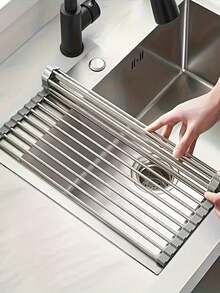 1 cái giá để ráo rau củ quả bằng thép không gỉ sáng tạo, giá đựng miếng bọt biển bồn rửa nhà bếp, giá để ráo nước nhà bếp bằng thép không gỉ có thể gập lại | Giá để ráo nước bồn rửa xoay được | Giá để ráo nước bồn rửa tiết kiệm không gian - màu đen - Xem 9