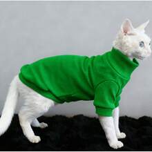 Devon Rex Cat Turtleneck Ribbed Sweater, Hairless Cat Short Sleeve Elastic Soft Breathable Pet T-Shirt, Machine Washable, Anti-Shedding, Smooth And Refreshing - Green - View 15