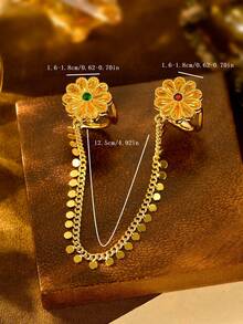 1pc Minimalist Versatile Gold-Plated All-Match Chain & Floral Linked Finger Hand Chain, Suitable For Dates, Weddings, Parties, Holidays, Gift - Yellow Gold - View 3