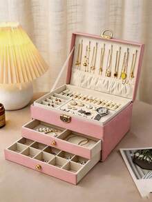 1个多层皮革首饰收纳盒，适用于耳环、戒指、手表、项链和手镯，大容量，抗氧化 - 首飾盒 - 查看 17