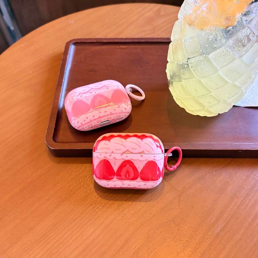 红色粉色草莓奶油蛋糕图案亮面耳机保护套，适用于 1 2 3 4 Pro Pro2 Pro3