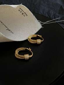 1对复古多层扭曲耳环，奢华优雅风格，小众设计，精致耳环，适合日常、通勤、派对、聚会等场合。 - 金黃色 - 查看 3