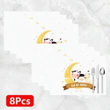 1pc/4pcs/6pcs Linen Placemat With Cow, Sheep & Moon Pattern, Eid Al-Adha Decor, Eid Al-Adha Gift, Suitable For Dining Table, All Season Decoration, Modern Washable Tabletop Mat, Room Decor, Coaster, Kitchen Dining Mat, Indoor Outdoor Party Decor, Home Decor, Ideal Gift - Multicolor - View 16