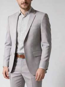 Men's Microfiber Gabardine Tailored Suit, High Quality - Màu Xám nhạt - Xem 15
