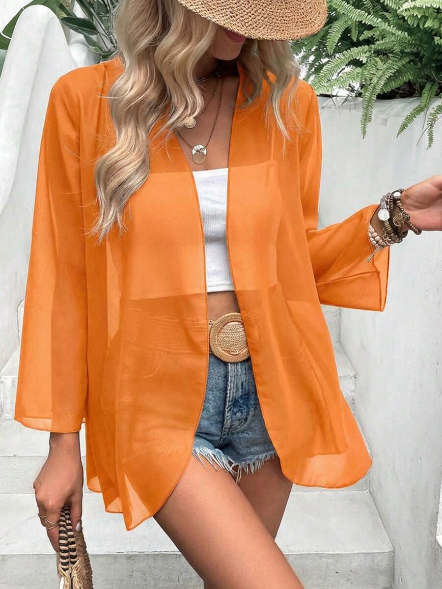 Áo khoác EARO Vacation Casual tay loe mỏng nhẹ, màu trơn - trái cam - Xem 1