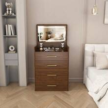 3-In-1 Dressing Table With Open Mirror, Small Dressing Table With Clear Glass Top, Compact Dressing Table With 3 Drawers, Dressing Table For Bedroom, Dimensions: 60 Cm Wide X 118 Cm High X 40 Cm Deep. - Natural Color - View 4