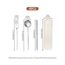 Set Peralatan Makan Stainless Steel 4 Buah yang Dapat Digunakan Kembali, Termasuk Garpu, Sendok, dan Sumpit, dengan Wadah Peralatan Makan Portabel, Cocok untuk Piknik, Berkemah, Kembali ke Sekolah, Perjalanan, dan Penggunaan Sehari-hari, Set Hadiah Peralatan Makan Minimalis Gaya Cina - - - View 12