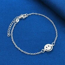 1 chiếc vòng tay nữ cao cấp mạ bạc 925, dài 8 inch, hình mặt cười dễ thương, trang sức thời trang cho tiệc cưới. - Bạc - Xem 3