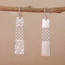 Swinging Earrings With Minimalist Rectangular Pendant Design, Asymmetric Fashion Accessories For Women - Silver - View 3