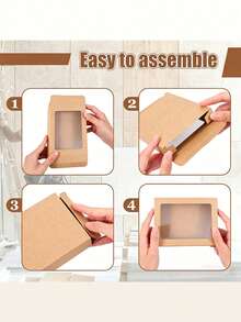 12pcs Kraft Paper Boxes With Window, 4.5" X 6" X 1" Brown/Black/White Color Gift Packaging Boxes, Suitable For Wedding, Packaging, Gifts, Birthday Party Decoration Storage - Multicolor - View 7