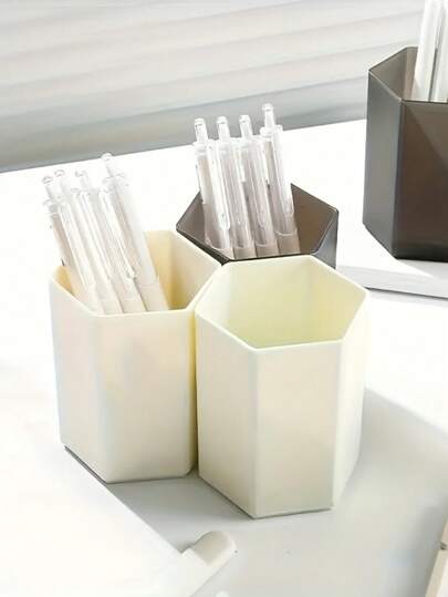 1 PC Two-Color Choice Hexagonal Pen Holder, Office Desktop Light Luxury Minimalist Style Pen Cup, Large Capacity