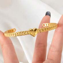 18K Gold Stainless Steel Twisted Heart-Shaped Open Bangle Bracelet, European And American Style, Y2K Fashion Jewelry For Daily Wear - Gold 3 - View 4