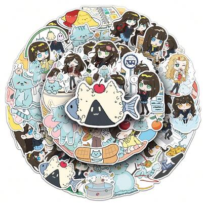 50 miếng dán hình mèo hoạt hình dễ thương, hình vẽ graffiti ngộ nghĩnh, hình dán trang trí Kawaii dùng cho bình nước, đàn guitar, hành lý, điện thoại, ốp lưng, laptop, ván trượt, quà tặng.