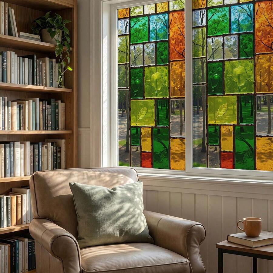 1/5pcs Retro Geometric Frosted Glass Window Film, Reusable PVC Static Cling Privacy Sticker, Suitable For Bathroom, Study, Bedroom Windows And Glass Doors Decoration