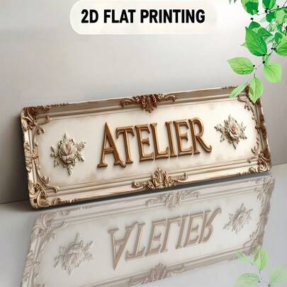 2D Flat, Vintage Large Gold Frame Engraved Plaque - 3.94x15.75 Inches (10x40cm) Wall Metal Sign With Floral Pattern And Customizable Text, Easy To Install, Suitable For Office, Bar Or Christmas/Halloween Decor - Personalized Gift Idea, 2D Flat, Perfect For Room Decoration