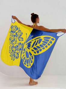 2024 Foreign Trade Cross-Border Beach Towel European And American Bikini Beach Swimsuit Butterfly Pattern Cover-Up Mesh Skirt - Orange - View 11