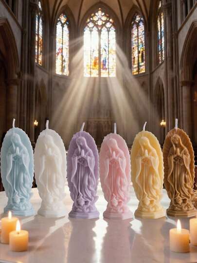1pc Handmade Virgin Mary Shaped Scented Soy Wax Candle Decor, Slightly Imperfect Decorative Candle, Suitable For Ambiance Creation, Prayer, Home Decor, Room Decor, Gift For Friends, Daily Gift, Birthday Gift, Scent: English Pear & Violet