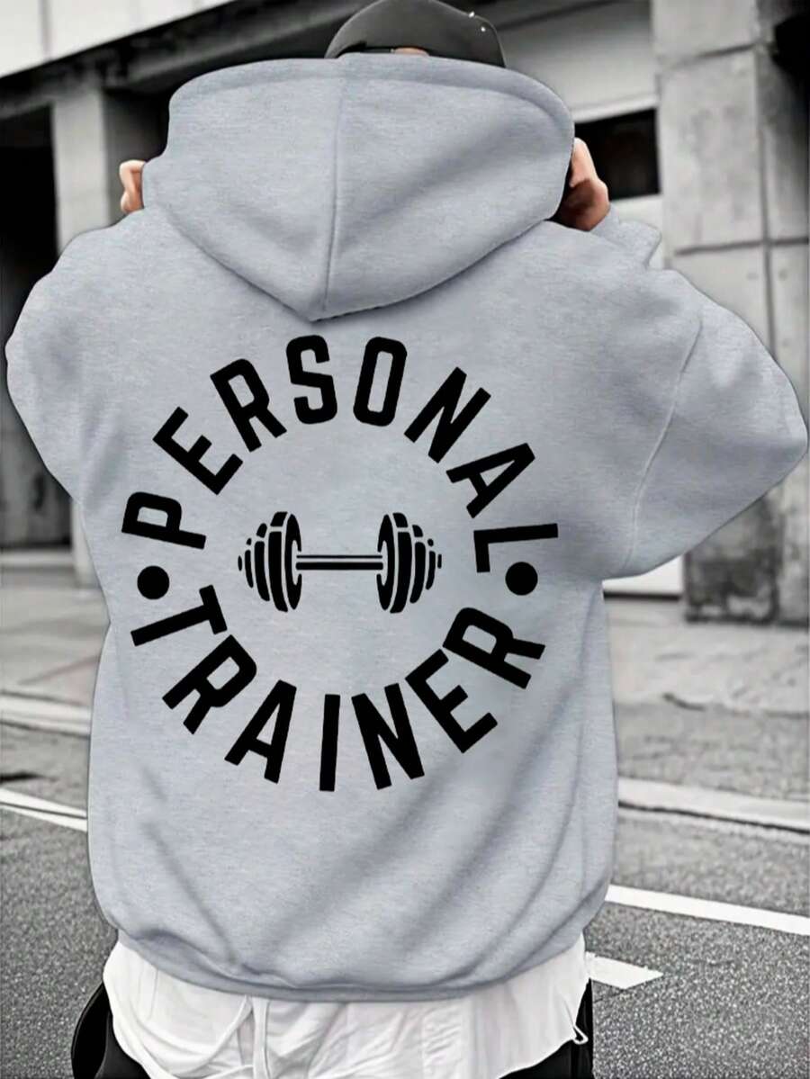 Men's Personal Trainer Hoodie, Bodybuilding Instructor Style, Streetwear Style. - 淺灰色 - 查看 1