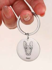 1pc Customized Pet Photo Keychain, Stainless Steel Material Can Customize Dog/Cat Portrait Photo And Pet ID, Personalized Keychain, Customized Pet Name Keychain, Gift For Pet Lovers - Multicolor - View 4