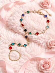 1 pieza Pulsera delicada con diseño de corazón cúbico brillante y colorido, apto para joyería diaria y de fiesta de niñas, regalo para fiestas - Unitalla - Ver 7