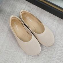 春夏针织透气圆头软底乐福鞋，轻便通勤休闲鞋，妈妈们的理想之选 - 杏色 - 查看 2