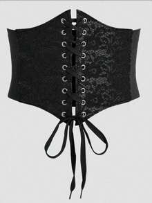 1pRandomc 女士黑色宫廷风性感蕾丝束腰带，适合万圣节狂欢之夜或日常通勤穿着 - 黑色 - 查看 4