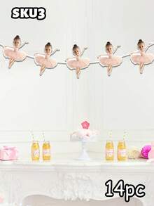 7/14/21pcs Customized Ballet Dancer Photo Banner, Personalized Baby Face Colorful Flag, Unique Pink Ballet 1/2 Year Old Birthday Party Decor, Ballet Theme Decoration Garland - Multicolor - View 13