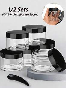 带分装勺的化妆品补充装容器，空化妆品罐，可重复灌装的旅行洗漱用品容器，带盖面膜DIY瓶，防漏旅行配件，带化妆勺，面霜，眼霜，乳液，化妆品包装瓶，药膏瓶，面膜瓶，空便携式面霜罐化妆品容器旅行瓶（勺子颜色随机） - 彩色 - 查看 1