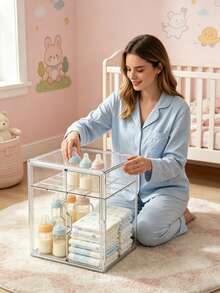Estantería de gran capacidad para almacenar biberones y pañales con puertas y estantes dobles, adecuada para guardar diversos artículos de bebé en la sala de estar, dormitorio, etc. - Blanco - Ver 2