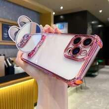 Cute Cartoon Pattern Mirror Kickstand Transparent Phone Case, Compatible With Apple 17PROMAX/16promax/15promax, S26/2524321u, Honor, - Pink - View 5