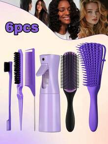 Bộ dụng cụ tạo kiểu tóc 2/3/6/12 món, bình xịt liên tục, bình xịt trong suốt, lược 8 ngạnh, lược 9 hàng, kẹp uốn sóng, lược duỗi tóc, lược chải ngược, lược hai mặt, lược đuôi nhọn, dây buộc tóc bằng satin, kẹp tóc hình vịt, phụ kiện tóc unisex, dụng cụ tạo kiểu tóc mùa xuân/hè. - Màu tím - Xem 3