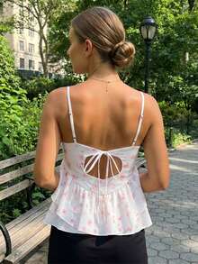 Women's Maternity Camisoles Spaghetti Straps Floral Pattern Ruffled V Neck Crop Tank Tops For Summer - Pink - View 4