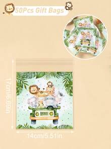 50pcs 14*14cm Jungle Animal Square Gift Bags, Jungle Animal Theme Birthday Party Gift Packaging Supplies, With Sealed Pocket, Jungle Animal Gift Packaging Bags, Party Favors, Birthday Party Gifts, Baby Shower Decorations, Kitchen Packaging Supplies. - Green - View 11