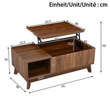 Couchtisch Mit Hubfunktion, Wellenoptik, Offenes Seitenfach, MDF Material, Modern Style - Walnut Wood Color - View 12