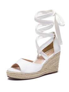 Comfyshoes Women's Rome Open Toe Espadrilles Platform Wedge Sandals - White - View 5
