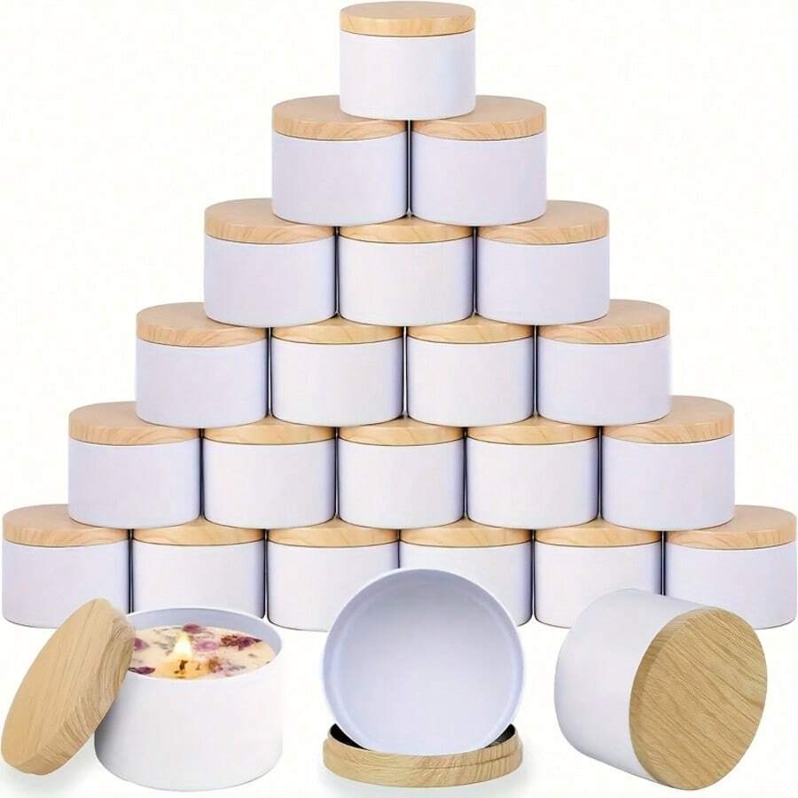 Bộ 32/46/12 hộp thiếc đựng nến hình trụ thẳng đứng, dung tích 4 oz - màu trắng, bao gồm nắp và bấc; chắc chắn, có lớp hoàn thiện màu trắng mờ; hộp nhỏ rỗng 4 oz, lý tưởng cho các doanh nghiệp sản xuất nến. - Nhiều kiểu dáng - Xem 1