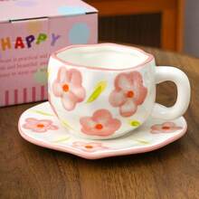 12oz Handmade Asymmetrical Arch Ceramic Cup & Saucer Set, Retro Thick Coffee Mug, High-Quality Afternoon Tea, Latte, Breakfast Milk, Yogurt, Oatmeal Cup, Suitable For Home, Cafe, Restaurant, Great Gift - Multicolor - View 15