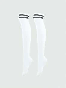 Calcetines de compresión deportivos a rayas para exteriores - Blanco - Ver 5