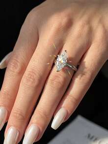 1 chiếc nhẫn đính hôn solitaire Moissanite 6 chấu thanh lịch 1-2 carat, bạc sterling S925 cao cấp, nhẫn cưới/cầu hôn/kỷ niệm sang trọng, quà tặng trang sức cho nữ, quà Giáng sinh. - Bạc - Xem 8