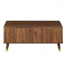 Modern Retro-Style Coffee Table, Height-Adjustable Tabletop, Wavy Structure, Walnut Finish, Wooden Legs, Ample Storage Space, Multifunctional Living Room Table. - Natural Color - View 7