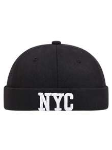 1 pieza Boina de lana con letra NY para hombre, gorra de estilo newsboy minimalista y versátil, sombrero plano lavado casual y personalizado, adecuado para uso callejero y diario, hecho de fibra de poliéster, adecuado para primavera, verano, otoño e invierno - Sombrero negro en forma de melón - Ver 15