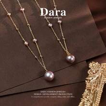 DARA - Dây chuyền ngọc trai 1 chiếc, ngọc trai nước ngọt màu tím 5-6mm & 10-11mm, thiết kế hình ngôi sao, thích hợp đeo hàng ngày, đi làm, làm quà tặng, kèm hộp quà. - Màu tím - Xem 3